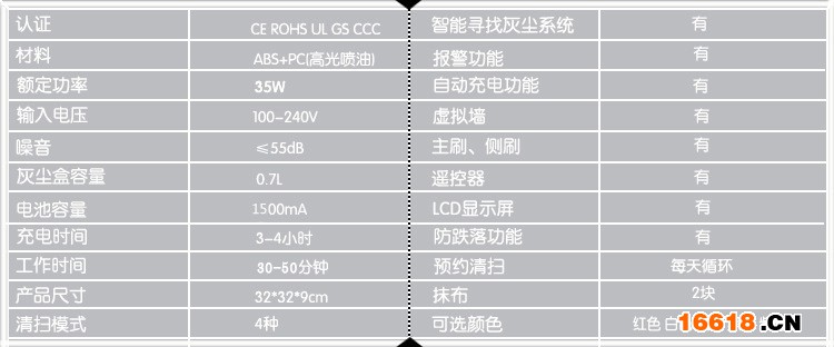 FA-610智能扫地机规格参数